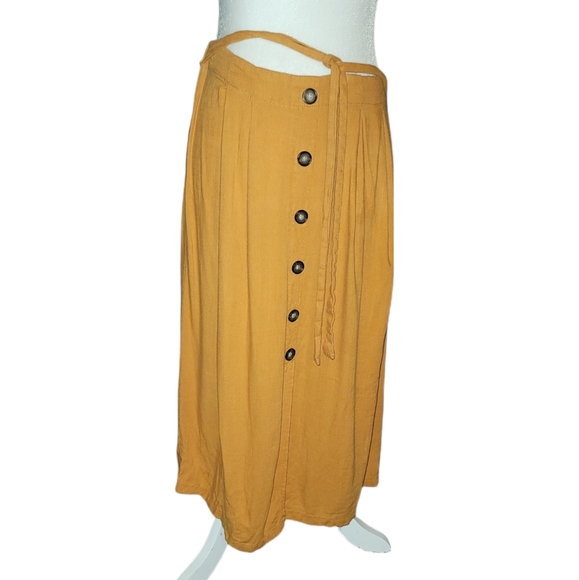 Style Me midi skirt linen Viscose blend elastic slip on waist with tie fall vibe - Picture 1 of 4